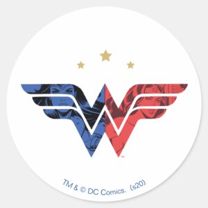 Wonder Woman Modern Retro Comic Overlay Logo Classic Round Sticker