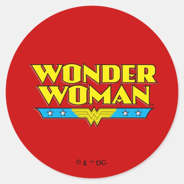 Wonder_Woman_Name_and_Logo_Classic_Round_Sticker_1 Wonder Woman Name And Logo Classic Round Sticker