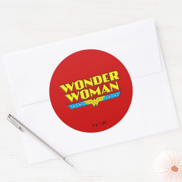 Wonder_Woman_Name_and_Logo_Classic_Round_Sticker_3 Wonder Woman Name And Logo Classic Round Sticker