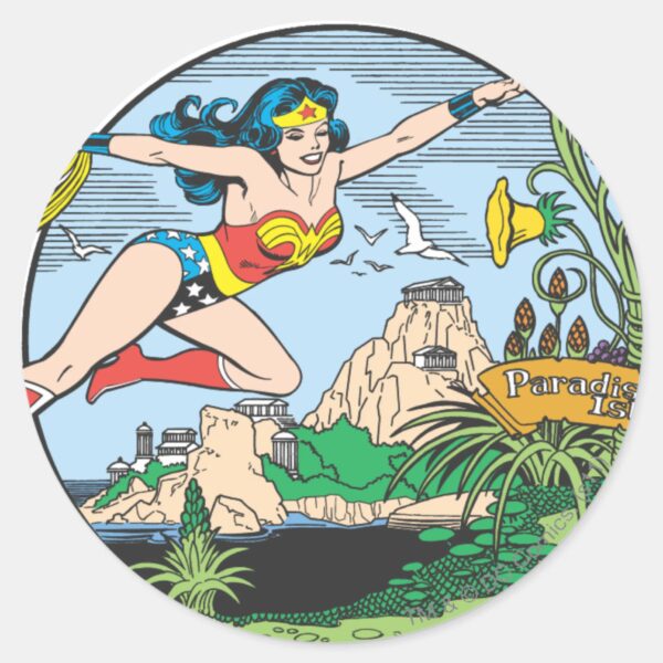 Wonder_Woman_Paradise_Island_Classic_Round_Sticker_1 Wonder Woman Paradise Island Classic Round Sticker