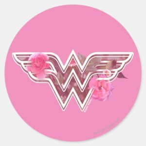 Wonder Woman Pink Camellia Flowers Logo Classic Round Sticker