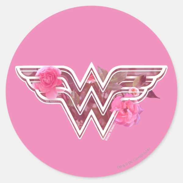 Wonder_Woman_Pink_Camellia_Flowers_Logo_Classic_Round_Sticker_1 Wonder Woman Pink Camellia Flowers Logo Classic Round Sticker