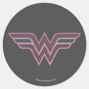 Wonder Woman Pink And Black Checker Mesh Logo Classic Round Sticker