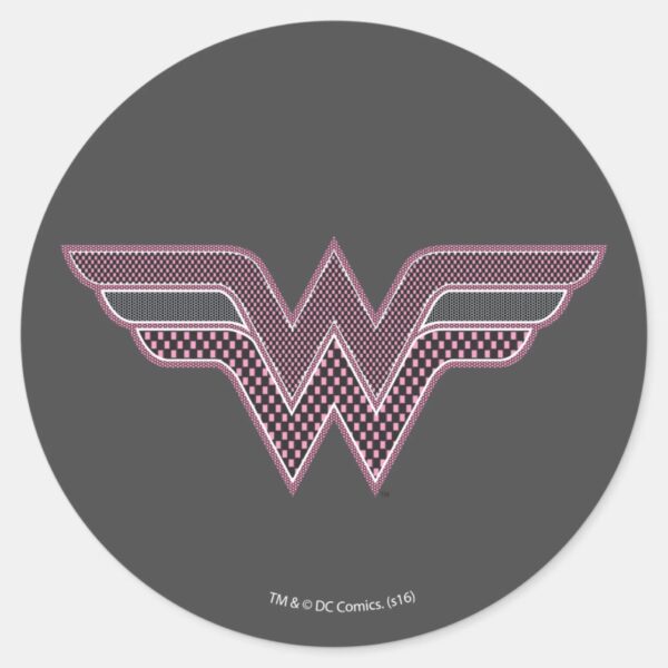 Wonder_Woman_Pink_and_Black_Checker_Mesh_Logo_Classic_Round_Sticker_1 Wonder Woman Pink And Black Checker Mesh Logo Classic Round Sticker
