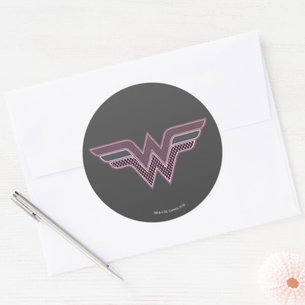 Wonder_Woman_Pink_and_Black_Checker_Mesh_Logo_Classic_Round_Sticker_3 Wonder Woman Pink And Black Checker Mesh Logo Classic Round Sticker