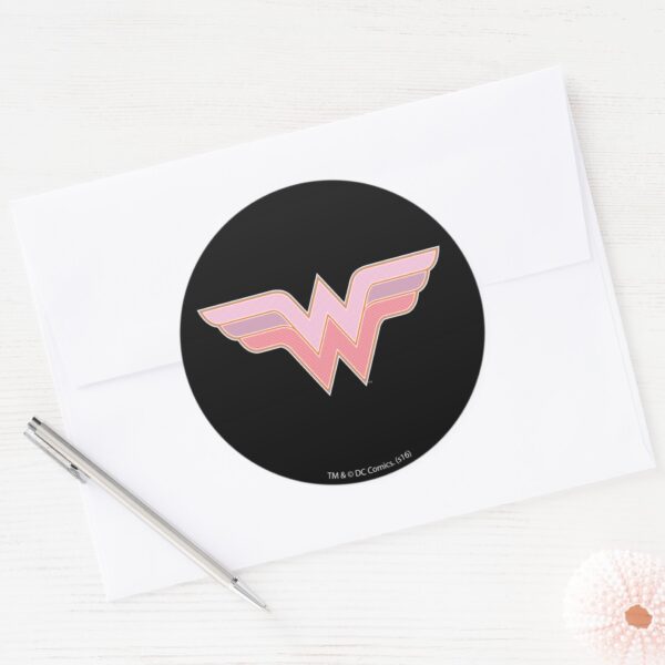 Wonder_Woman_Pink_and_Orange_Mesh_Logo_Classic_Round_Sticker_3 Wonder Woman Pink And Orange Mesh Logo Classic Round Sticker