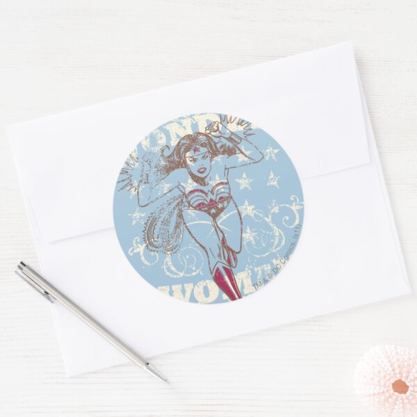 Wonder_Woman_Pow_Classic_Round_Sticker_3 Wonder Woman Pow Classic Round Sticker