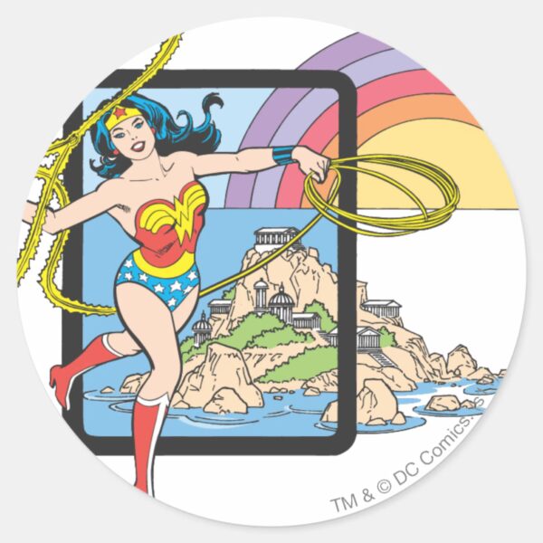 Wonder_Woman_Rainbow_Classic_Round_Sticker_1 Wonder Woman Rainbow Classic Round Sticker