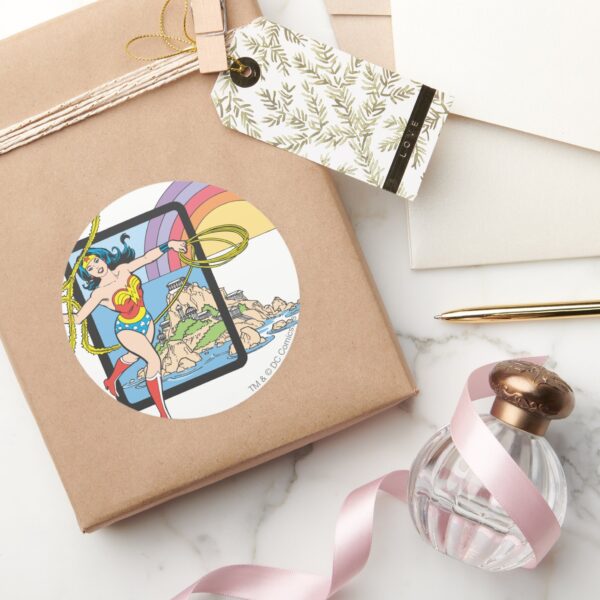 Wonder_Woman_Rainbow_Classic_Round_Sticker_5 Wonder Woman Rainbow Classic Round Sticker