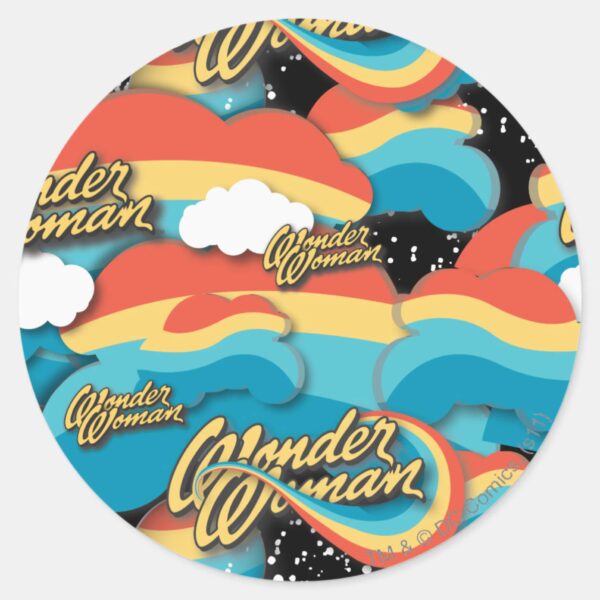 Wonder_Woman_Rainbow_Clouds_Pattern_Classic_Round_Sticker_1 Wonder Woman Rainbow Clouds Pattern Classic Round Sticker