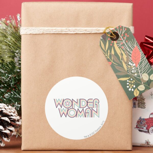 Wonder_Woman_Rainbow_Logo_Classic_Round_Sticker_5 Wonder Woman Rainbow Logo Classic Round Sticker