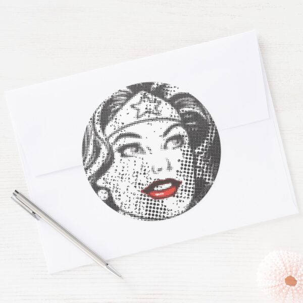 Wonder_Woman_Red_Lips_Classic_Round_Sticker_3 Wonder Woman Red Lips Classic Round Sticker