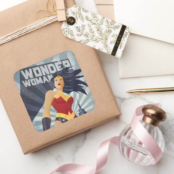 Wonder_Woman_Retro_City_Sunburst_Square_Sticker_5 Wonder Woman Retro City Sunburst Square Sticker