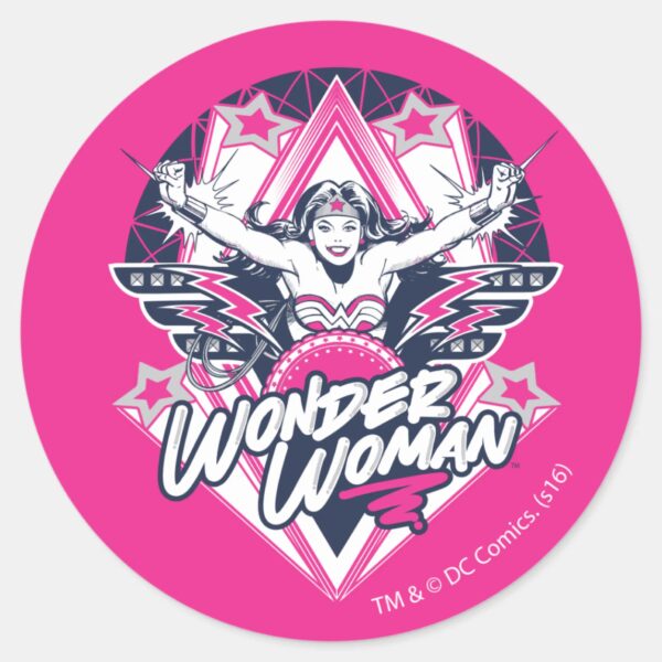 Wonder_Woman_Retro_Glam_Rock_Graphic_Classic_Round_Sticker_1 Wonder Woman Retro Glam Rock Graphic Classic Round Sticker