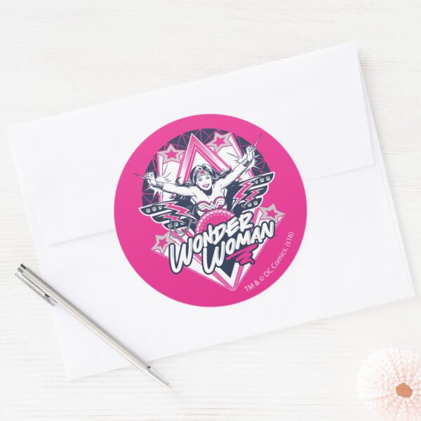 Wonder_Woman_Retro_Glam_Rock_Graphic_Classic_Round_Sticker_3 Wonder Woman Retro Glam Rock Graphic Classic Round Sticker