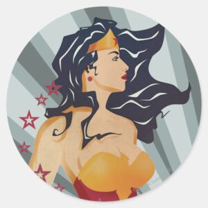 Wonder_Woman_Retro_Profile_Sunburst_Classic_Round_Sticker_1 Wonder Woman Retro Profile Sunburst Classic Round Sticker