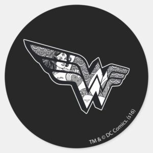 Wonder Woman Sitting In Angled Lace Logo Classic Round Sticker