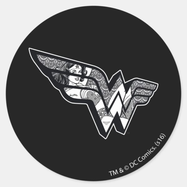 Wonder_Woman_Sitting_In_Angled_Lace_Logo_Classic_Round_Sticker_1 Wonder Woman Sitting In Angled Lace Logo Classic Round Sticker
