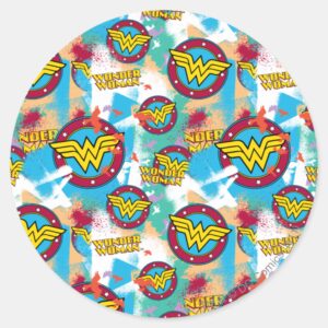 Wonder_Woman_Spray_Paint_Pattern_Classic_Round_Sticker_1 Wonder Woman Spray Paint Pattern Classic Round Sticker