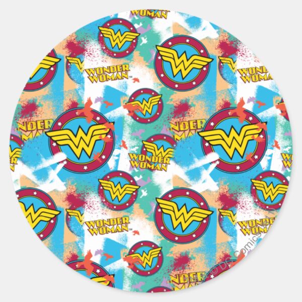 Wonder_Woman_Spray_Paint_Pattern_Classic_Round_Sticker_1 Wonder Woman Spray Paint Pattern Classic Round Sticker