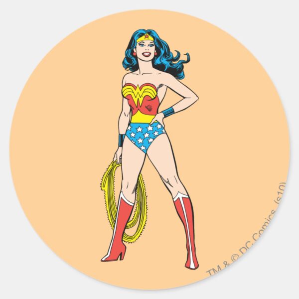 Wonder_Woman_Standing_Classic_Round_Sticker_1 Wonder Woman Standing Classic Round Sticker