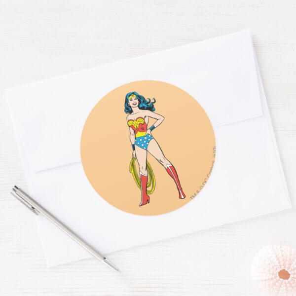 Wonder_Woman_Standing_Classic_Round_Sticker_3 Wonder Woman Standing Classic Round Sticker