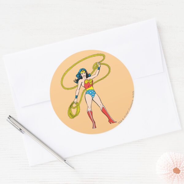 Wonder_Woman_Standing_with_Lasso_Classic_Round_Sticker_3 Wonder Woman Standing With Lasso Classic Round Sticker
