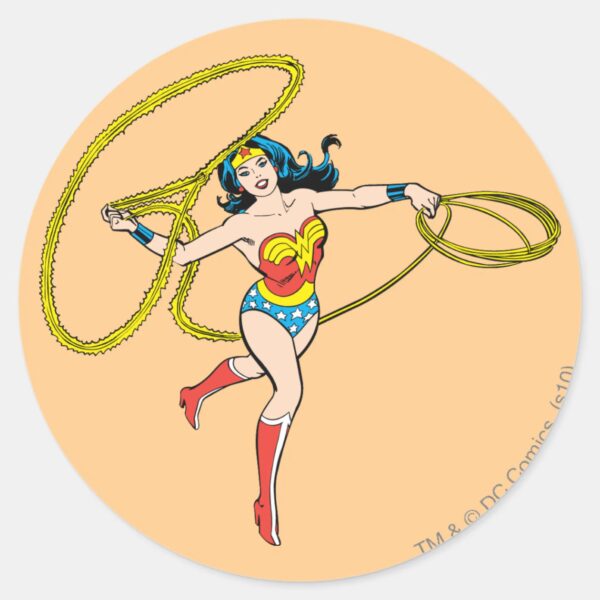 Wonder_Woman_Swinging_Lasso_Classic_Round_Sticker_1 Wonder Woman Swinging Lasso Classic Round Sticker