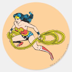 Wonder_Woman_Swinging_Lasso_Left_Classic_Round_Sticker_1 Wonder Woman Swinging Lasso Left Classic Round Sticker