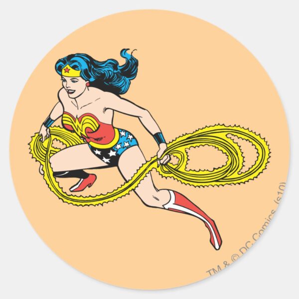 Wonder_Woman_Swinging_Lasso_Left_Classic_Round_Sticker_1 Wonder Woman Swinging Lasso Left Classic Round Sticker