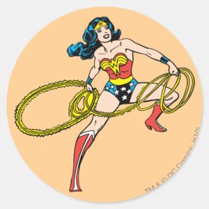 Wonder_Woman_Swinging_Lasso_Right_Classic_Round_Sticker_1 Wonder Woman Swinging Lasso Right Classic Round Sticker