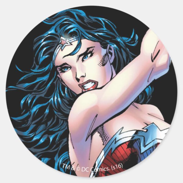 Wonder_Woman_Swinging_Sword_Classic_Round_Sticker_1 Wonder Woman Swinging Sword Classic Round Sticker