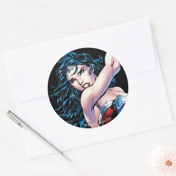 Wonder_Woman_Swinging_Sword_Classic_Round_Sticker_3 Wonder Woman Swinging Sword Classic Round Sticker