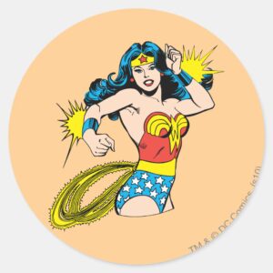 Wonder_Woman_Twist_with_Glowing_Cuffs_Classic_Round_Sticker_1 Wonder Woman Twist With Glowing Cuffs Classic Round Sticker