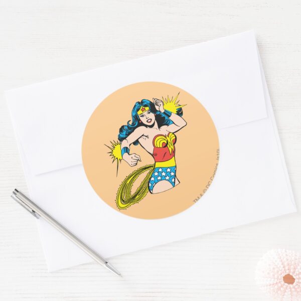 Wonder_Woman_Twist_with_Glowing_Cuffs_Classic_Round_Sticker_3 Wonder Woman Twist With Glowing Cuffs Classic Round Sticker