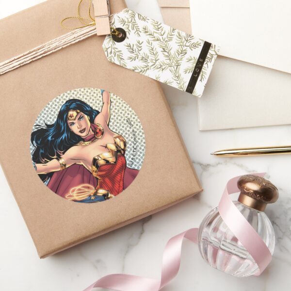 Wonder_Woman_Wearing_Cape_Classic_Round_Sticker_5 Wonder Woman Wearing Cape Classic Round Sticker