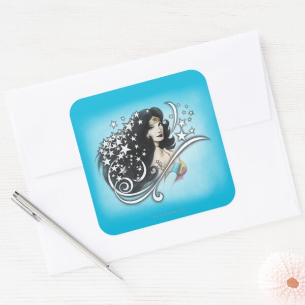 Wonder_Woman_and_Stars_Square_Sticker_3 Wonder Woman And Stars Square Sticker