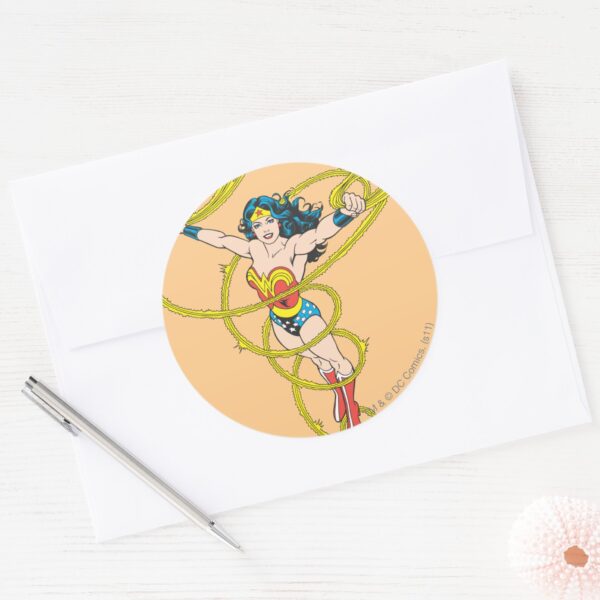 Wonder_Woman_in_Lasso_Classic_Round_Sticker_3 Wonder Woman In Lasso Classic Round Sticker