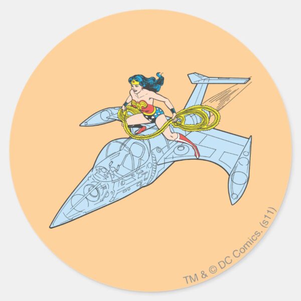 Wonder_Woman_on_Spaceship_Classic_Round_Sticker_1 Wonder Woman On Spaceship Classic Round Sticker