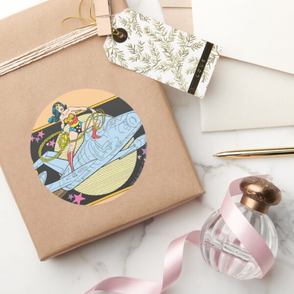 Wonder_Woman_with_Jet_Classic_Round_Sticker_5 Wonder Woman With Jet Classic Round Sticker