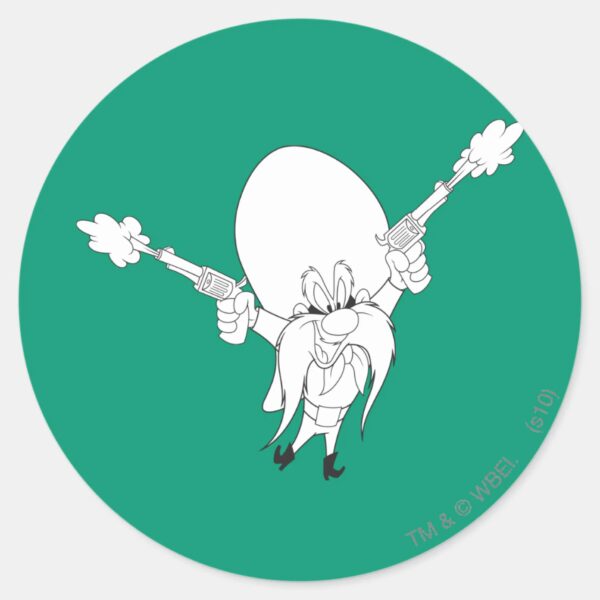 Yosemite_Sam_Guns_Blazing_Classic_Round_Sticker_1 Yosemite Sam Guns Blazing Classic Round Sticker