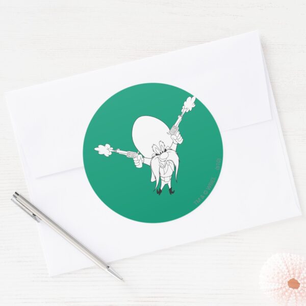 Yosemite_Sam_Guns_Blazing_Classic_Round_Sticker_3 Yosemite Sam Guns Blazing Classic Round Sticker