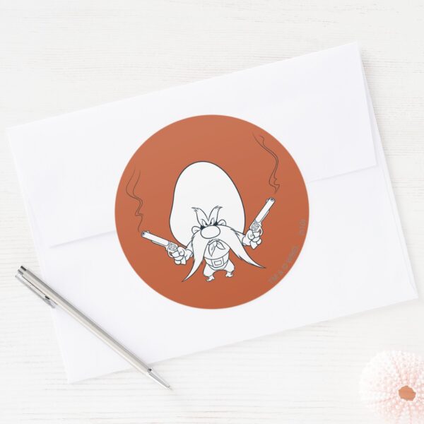 Yosemite_Sam_Smoking_Guns_Classic_Round_Sticker_3 Yosemite Sam Smoking Guns Classic Round Sticker