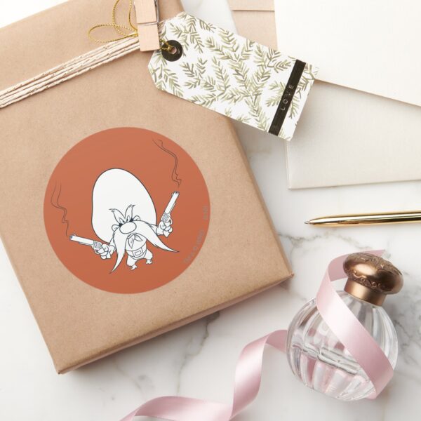 Yosemite_Sam_Smoking_Guns_Classic_Round_Sticker_5 Yosemite Sam Smoking Guns Classic Round Sticker