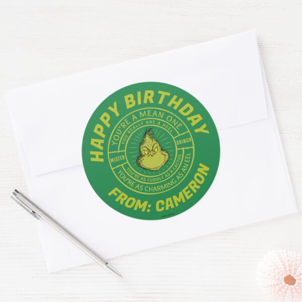 You're_a_Mean_One_Mister_Grinch___Happy_Birthday_Classic_Round_Sticker_3 Youre A Mean One Mister Grinch Happy Birthday Classic Round Sticker