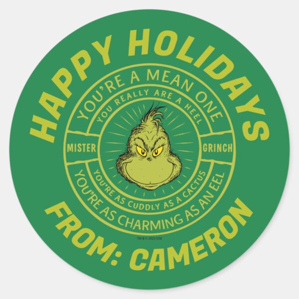 You're_a_Mean_One_Mister_Grinch___Merry_Christmas_Classic_Round_Sticker_1 Youre A Mean One Mister Grinch Merry Christmas Classic Round Sticker