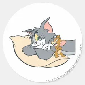 Tom And Jerry On Pillow Classic Round Sticker