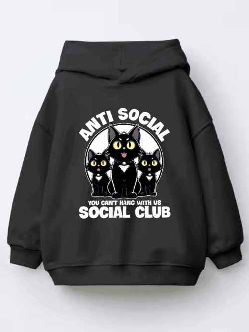 Anti Social Black Cats Club Kids Hoodie
