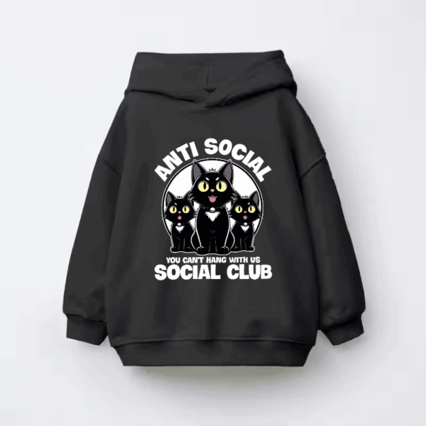 Anti Social Black Cats Club Kids Hoodie