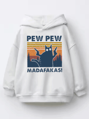 Attitude Unleashed – Pew Pew Madafakas Cat Kids Hoodie